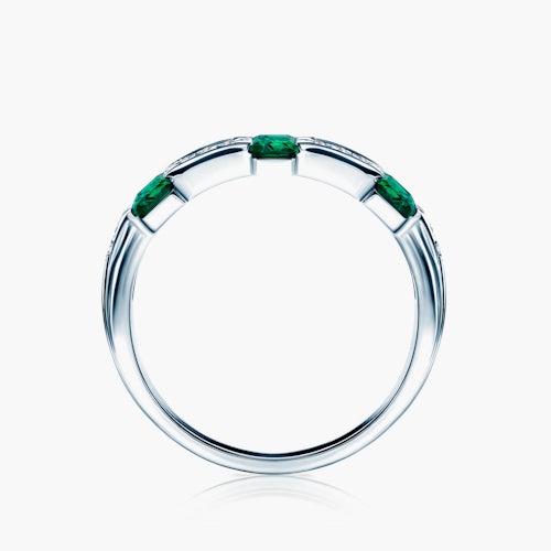 Pierścionek SAVICKI: białe złoto, szmaragdy, diamenty